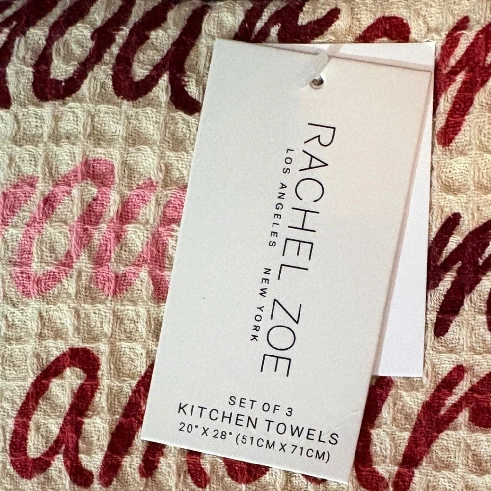 Rachel Zoe Amour Script Stripe Waffle Weave Kitchen Towels 3 Pack Burgundy Cream